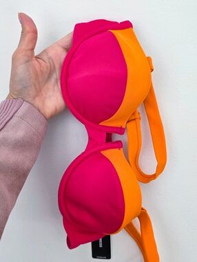 Express Colorblock Pink & Orange Bikini Top
